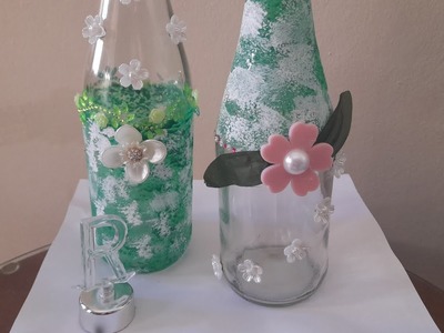 BOTELLAS DE VIDRIO DECORADAS fácil y rápido .RECICLAJE con botellas de cristal