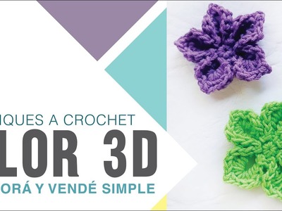 FLOR 3D A CROCHET con pétalos de CORAZÓN invertido | Ideal para hebillas, vinchas y más! ♥