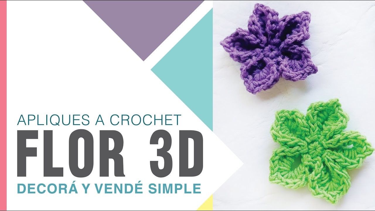 FLOR 3D A CROCHET con pétalos de CORAZÓN invertido | Ideal para hebillas, vinchas y más! ♥