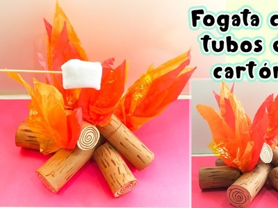Como hacer una fogata con tubos de cartón. How to make a fire with cardboard tubes