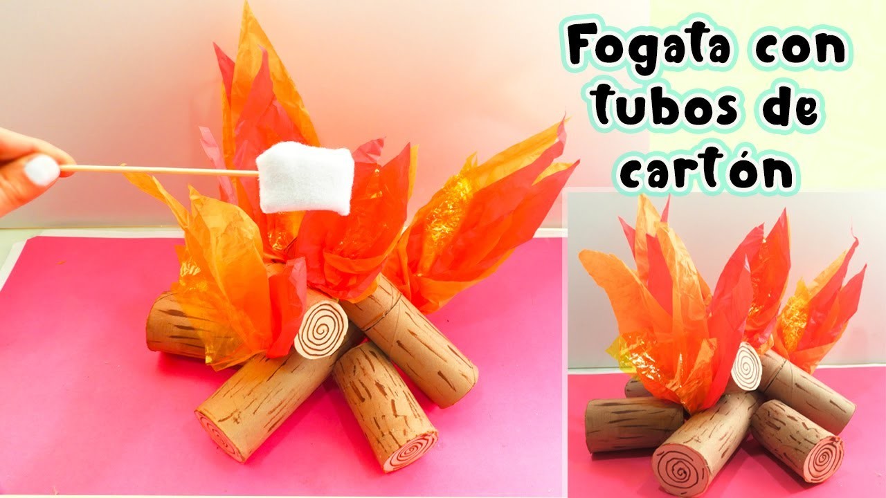 Como hacer una fogata con tubos de cartón. How to make a fire with cardboard tubes