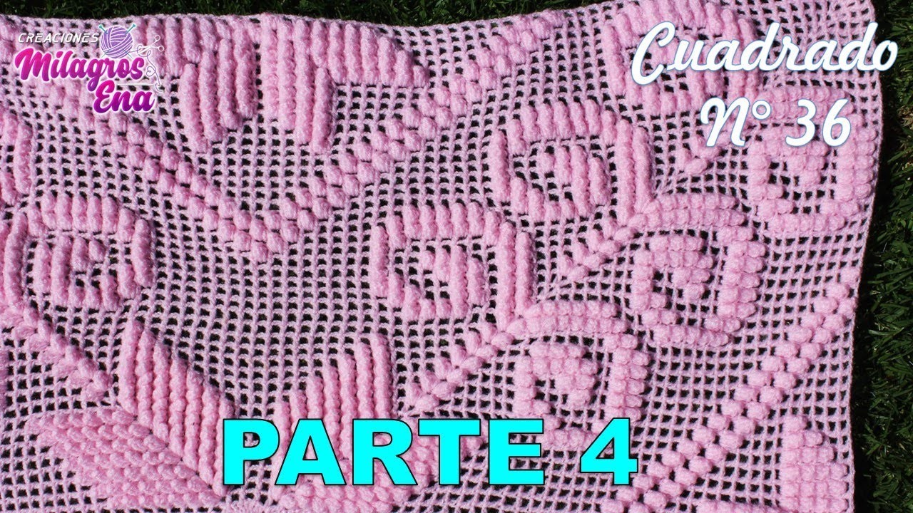 PARTE 4 Cuadrado N° 36 tejido a crochet ganchillo para colcha con punto popcorn formando estrellas