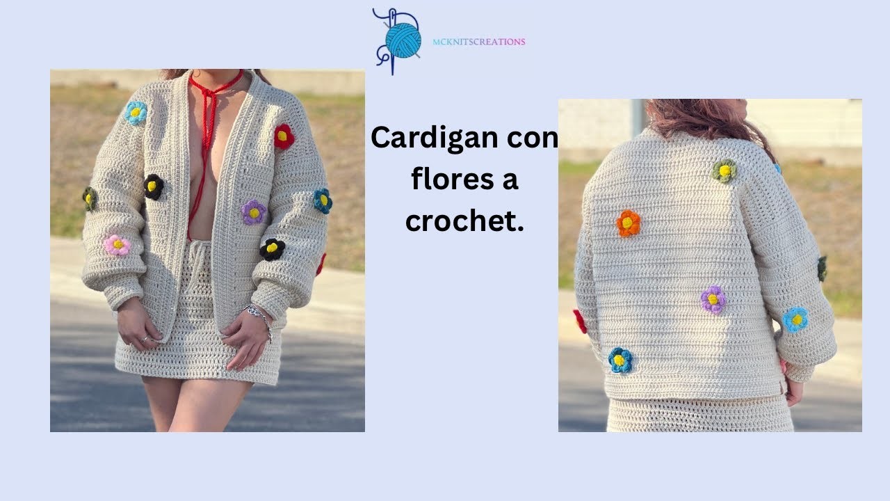 Crochet Cardigan paso a paso con flores esponjosas.tejidos