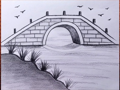 Como dibujar un paisaje. Como dibujar un paisaje con un puente. Dibujos faciles paso a paso