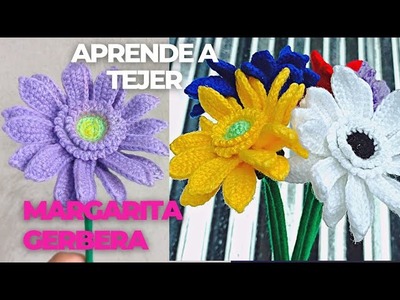 Flores tejidos a crochet - margarita gerbera  sin alambre