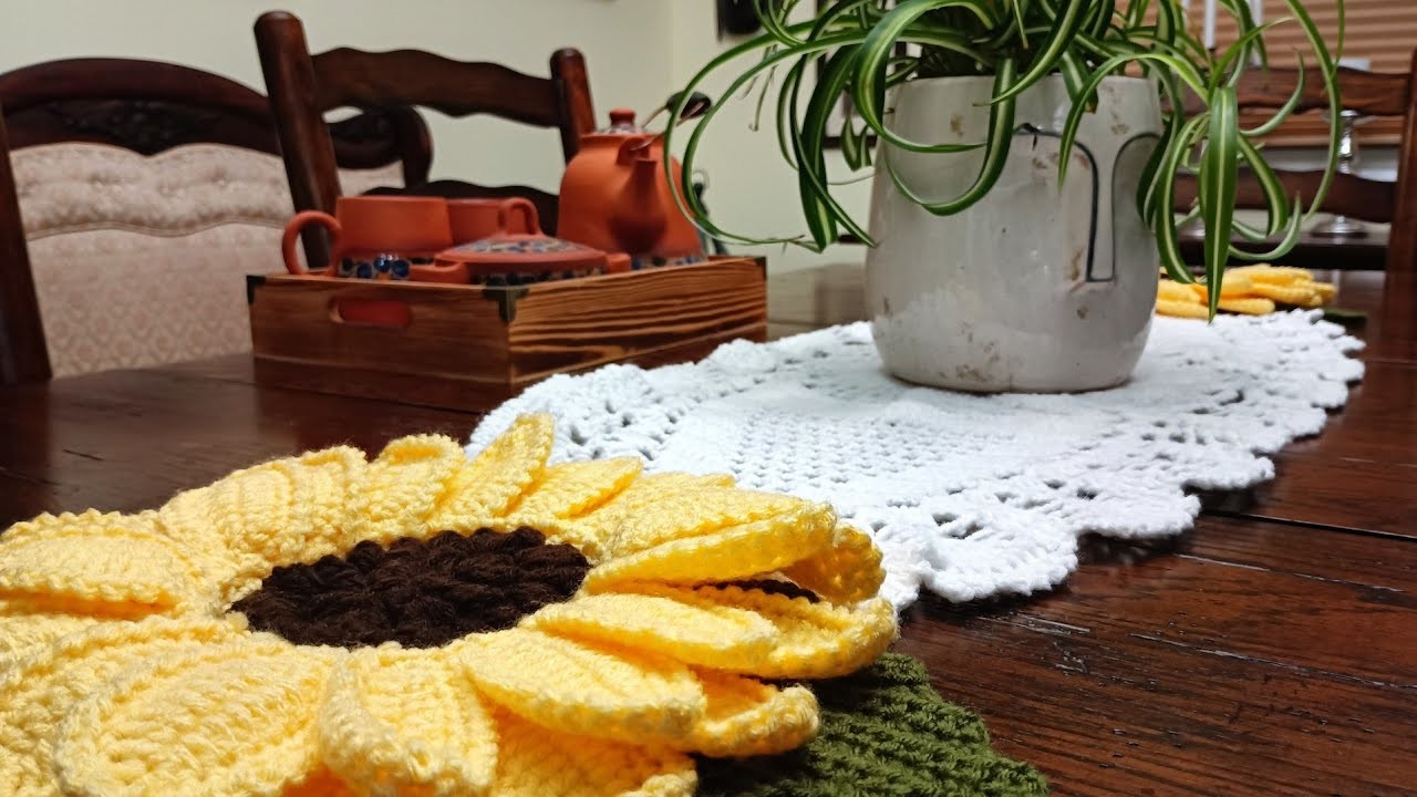 Tapete para centro de mesa. Girasol a crochet (Parte 2)