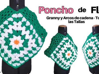 Poncho a Crochet con 2 Grannys y arcos de cadena – Ropa elegante y Moderna a Ganchillo