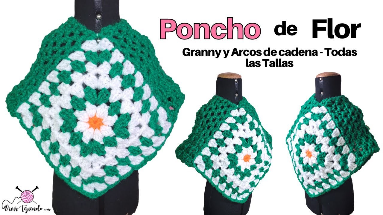 Poncho a Crochet con 2 Grannys y arcos de cadena – Ropa elegante y Moderna a Ganchillo