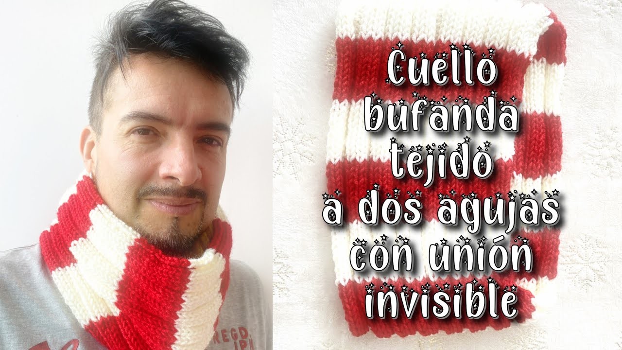 ????Cuello bufanda tejido a dos agujas derechos y reveses, unión invisible lana 2 colores cambio color????