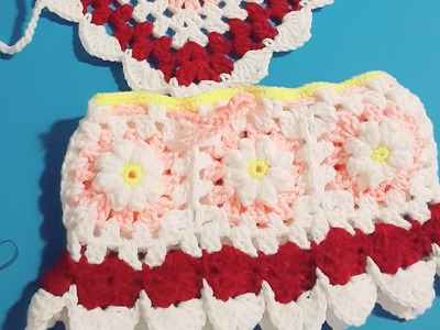 Falda con cuadros en  flor tejida a crochet para 0.2 años fácil y rápido