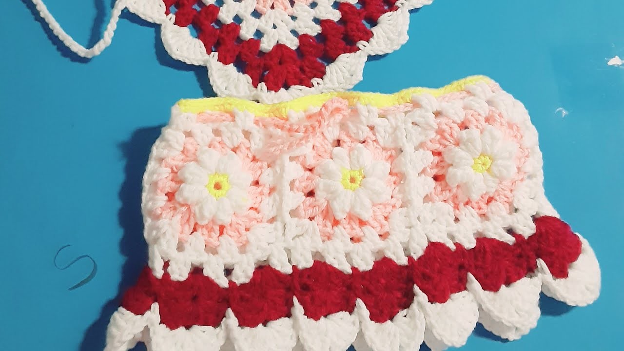 Falda con cuadros en  flor tejida a crochet para 0.2 años fácil y rápido
